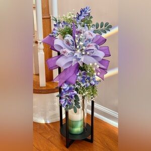 HAND CRAFTED Purple Freesia & Baby’s Breath Lantern Swag Adornment